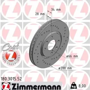 Tarcza hamulcowa ZIMMERMANN 180.3015.52 Łatwy zwrot