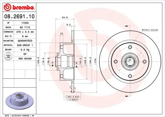 Dodaj do koszyka Tarcza hamulcowa BREMBO 08.2691.10 113407075